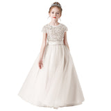 A Line Cap Sleeve Sequins Performance Dresses Flower Girl Dresses