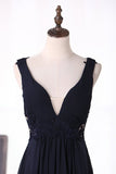 2024 A Line Prom Dresses V Neck Chiffon With Applique PCG69SM5