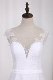 2024 V Neck A Line Wedding Dresses Lace With Sash P2J3P3G3