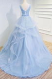 Puffy V Neck Sleeveless Tulle Prom Dress With Appliques Quinceanera STKP4EM4EZY