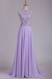 2024 Scoop Prom Dresses A Line Chiffon With Beading PH619B49