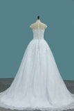 2024 Tulle Scoop A Line Wedding Dresses With Applique And P81F6Y3E