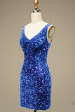 Glitter Blue Sequins Short Prom Dress Homecoming Party Dress