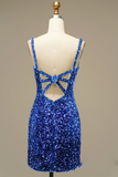 Glitter Blue Sequins Short Prom Dress Homecoming Party Dress