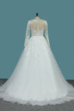 2024 Long Sleeves Scoop Tulle A Line Wedding Dresses With Applique PLM56263