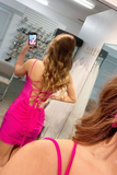 V-neck Sexy Halter Hot Pink Homecoming Dress