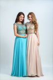 2024 Prom Dress Scoop A Line Floor Length Beaded Tulle Bodice With Chiffon P2CZ94EZ