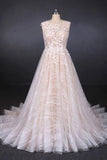 Puffy Lace Off White Wedding Dresses, Elegant A Line Backless Bridal Dresses STK15311