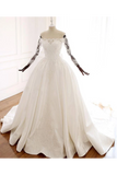 Ball Gown Long Sleeves Wedding Dress With Appliques Satin Bridal STKP1JNP34P