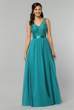 2024 A Line Chiffon V Neck Bridesmaid Dresses With Sash Floor PC3GS4SP