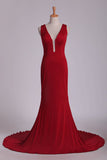 2024 Sexy Open Back Evening Dresses Mermaid V Neck Spandex P6FB2BEH