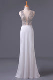 2024 Scoop Column Prom Dresses Beaded Bodice Spandex & Tulle Sweep PJ3XYQD1