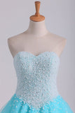 2024 Ball Gown Sweetheart Quinceanera Dresses With Pearls & Rhinestones P8TEXP9C