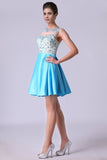 2024 Bateau A Line Homecoming Dresses Satin With Beads PH5H4D6M