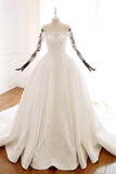 Ball Gown Long Sleeves Wedding Dress With Appliques Satin Bridal STKP1JNP34P