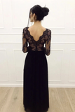 A-Line Long Sleeves Tulle Floor Length Black Prom Dress STKP4DAY74D