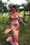 Unique Spaghetti Straps Pink Mermaid Prom Dresses Off the Shoulder Evening Formal Dresses STK15468