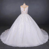 Princess Ball Gown Sheer Neck White Wedding Dresses Lace Appliqued Bridal Dresses SRS15293