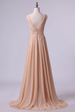 2024 Bridesmaid Dress V Neck A Line Floor Length Chiffon With PJ3KFEMR