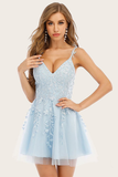 Blue Homecoming Dress With Appliques