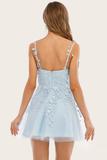 Blue Homecoming Dress With Appliques