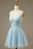 Blue Homecoming Dress With Appliques