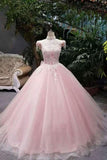 2024 New Arrival Pink Quinceanera Dresses Lace Up With Appliques And Beading PK6RFASD