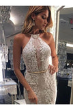 Halter Mermaid Lace Sleeveless Wedding Dress With STKP8XSP72Y