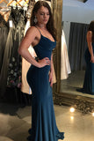 Sexy Mermaid Navy Blue Criss Cross Prom Dresses, Long Evening Dresses STK15339