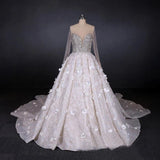 Stunning Long Sleeve Ball Gown 3D Flowers Wedding Dresses, Long Wedding Gowns STK15435