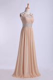 2024 Prom Dresses Scoop A Line Floor-Length Open Back Chiffon With PLNC38KE