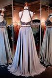 2024 Prom Dresses High Neck Beaded Bodice A Line Chiffon PJYXDACC