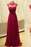 Long Prom Dresses Open Backs Formal Dresses A-line Wine Red Prom Dresses