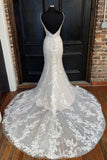 Elegant Mermaid V Neck Lace Wedding Dresses