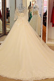 2024 Long Sleeves Scoop Neck Wedding Dresses A Line With Beading Court Train Tulle P9YGK9N3