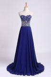 2024 Prom Dress Sweetheart Beaded Bodice A Line Chiffon Dark Royal P6JHK3Z1