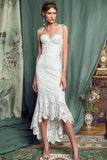 Elegant Lace Off White Sheath Prom Dresses, Lace Simple Wedding Dresses STK15171