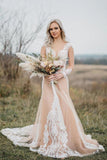 Long Sleeves Boho Wedding Dress With Appliques Mermaid STKP22A7X4E