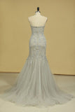 2024 Tulle Prom Dresses Strapless With Applique And P1DX72TF