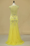 2024 Hot Scoop Prom Dress Beaded And Fitted Bodice Mermaid/Trumpet PDJHS184