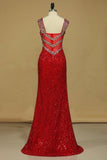 2024 Sheath Straps Prom Dresses Sequins With Beads PSLF71KQ