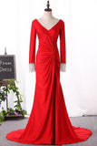 2024 V Neck Long Sleeves Mermaid Evening Dresses With Beads P5PD5ZH9