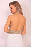 2024 Spandex Halter Beaded Bodice Mermaid Sweep Train Prom P6FQCRM1