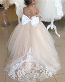 Ball Gown Long Sleeve Tulle Appliques Flower Girl Dresses with Bowknot, Baby Dresses STK15560