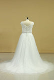 2024 Plus Size Wedding Dresses A-Line Bateau Court Train V-Back P88YBAJD