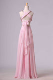 2024 Halter Beaded Bust Twist Straps Back Chiffon Floor Length Prom PMPQSB2G