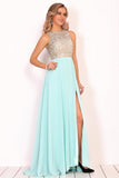 2024 Prom Dresses Scoop Chiffon With Beads And Slit A Line P11YR944