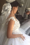 2024 Scoop A Line Organza Wedding Dresses With Applique P85B72GH