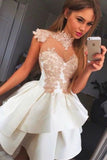 2024 Homecoming Dresses High Neck Satin With Applique Short/Mini PCX9TZQK