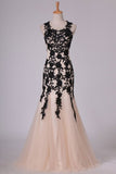 2024 Floor Length Scoop Mermaid Tulle Prom Dresses With Black PSF9PD4R